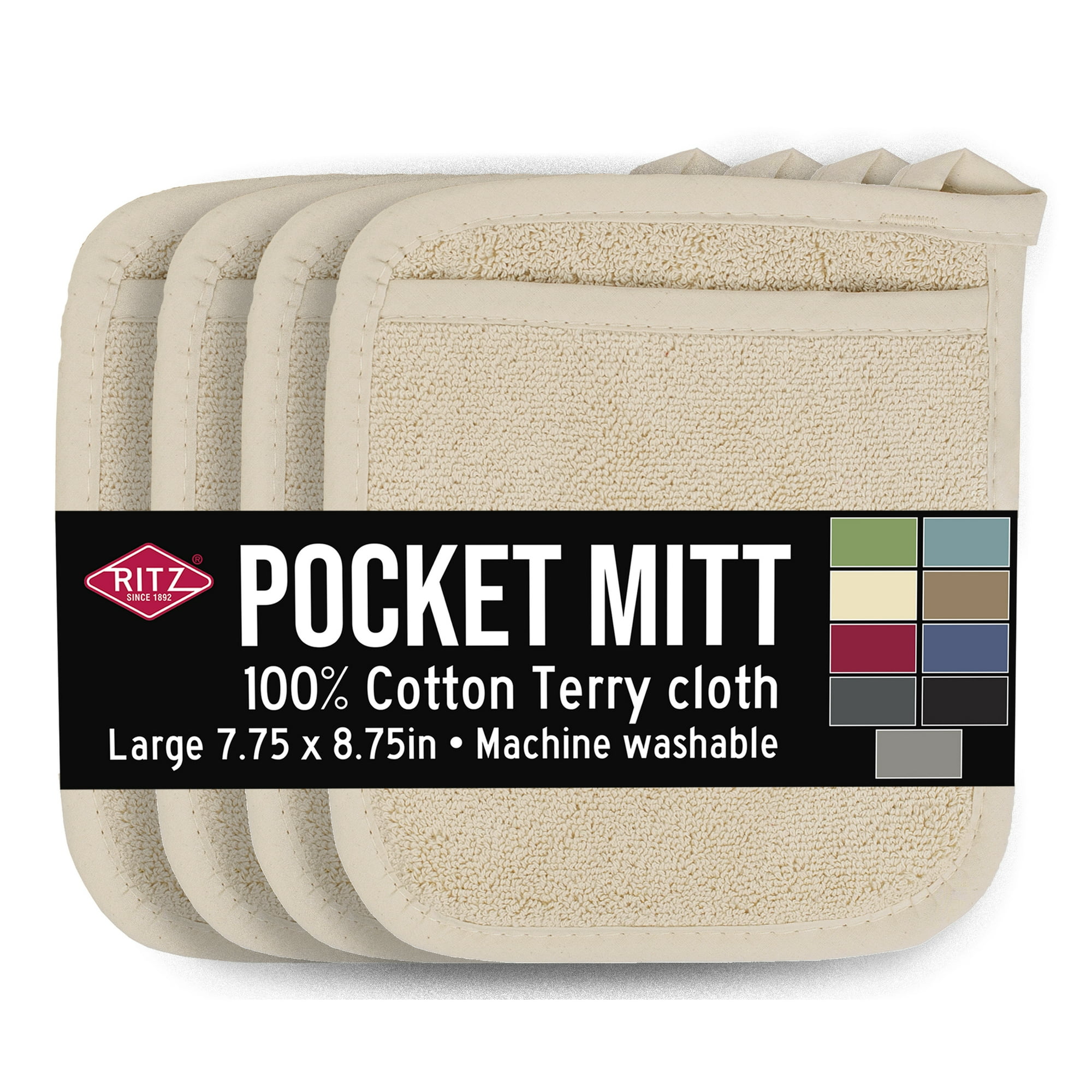 RITZ Terry Pocket Mitt Pot Holder, Set of Two, Latte