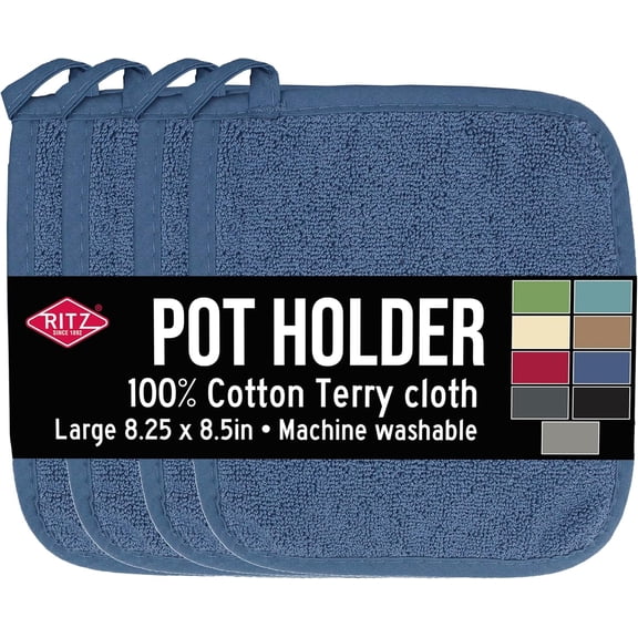 Terry Potholder & Hot Pad: Unparalleled Heat Resistant, Durable 100% Cotton  Ergonomically Designed for Optimal Grip  Easy-Care Machine Washable  4-Pack, Federal Blue