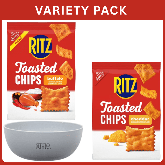 RITZ Toasted Chips Buffalo 8.1 oz & RITZ Toasted Chips Cheddar 8.1 oz, Variety Pack with Bowl by OMA.