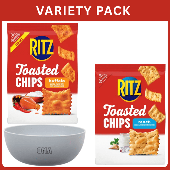 RITZ Toasted Chips Buffalo 8.1 oz & RITZ Toasted Chips Ranch 8.1 oz ,Variety Pack with Bowl by OMA.