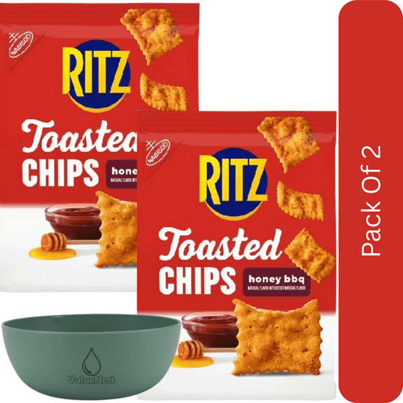 RITZ Toasted Chips Honey BBQ Crackers, Party Snacks, 8.1 oz-2pk, With Olive Green Bowl By ValueNest