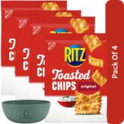 RITZ Toasted Chips Original Crackers, Party Snacks, 8.1 oz-4pk, With Olive Green Bowl By ValueNest