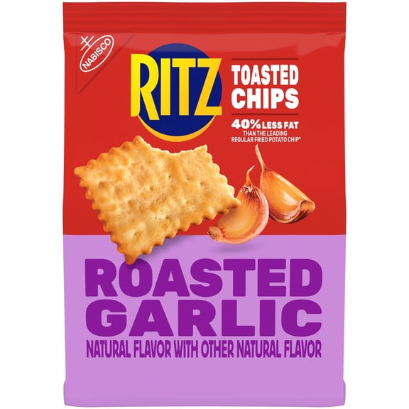 RITZ Toasted Chips Roasted Garlic Crackers, Party Snacks, 8.1 oz