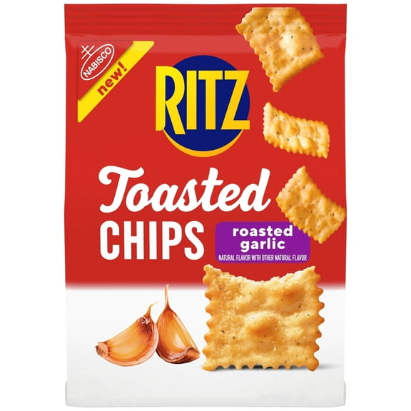 RITZ Toasted Chips Roasted Garlic Crackers, Party Snacks, 8.1 oz - 4 Pack