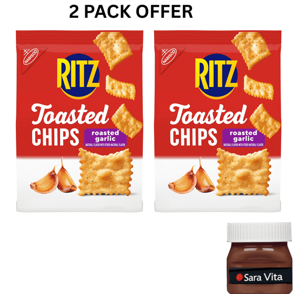 RITZ Toasted Chips Roasted Garlic Crackers, Party Snacks, 8.1 oz