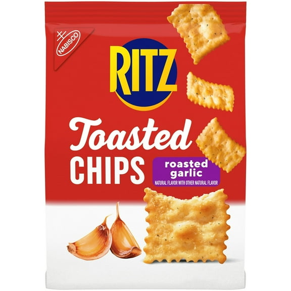 RITZ Toasted Chips Roasted Garlic Crackers, Party Snacks, 8.1 oz