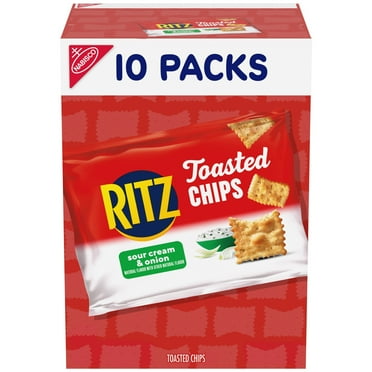RITZ Toasted Chips Sour Cream and Onion Crackers, Lunch Snacks, 10 - 1.0 oz Snack Packs