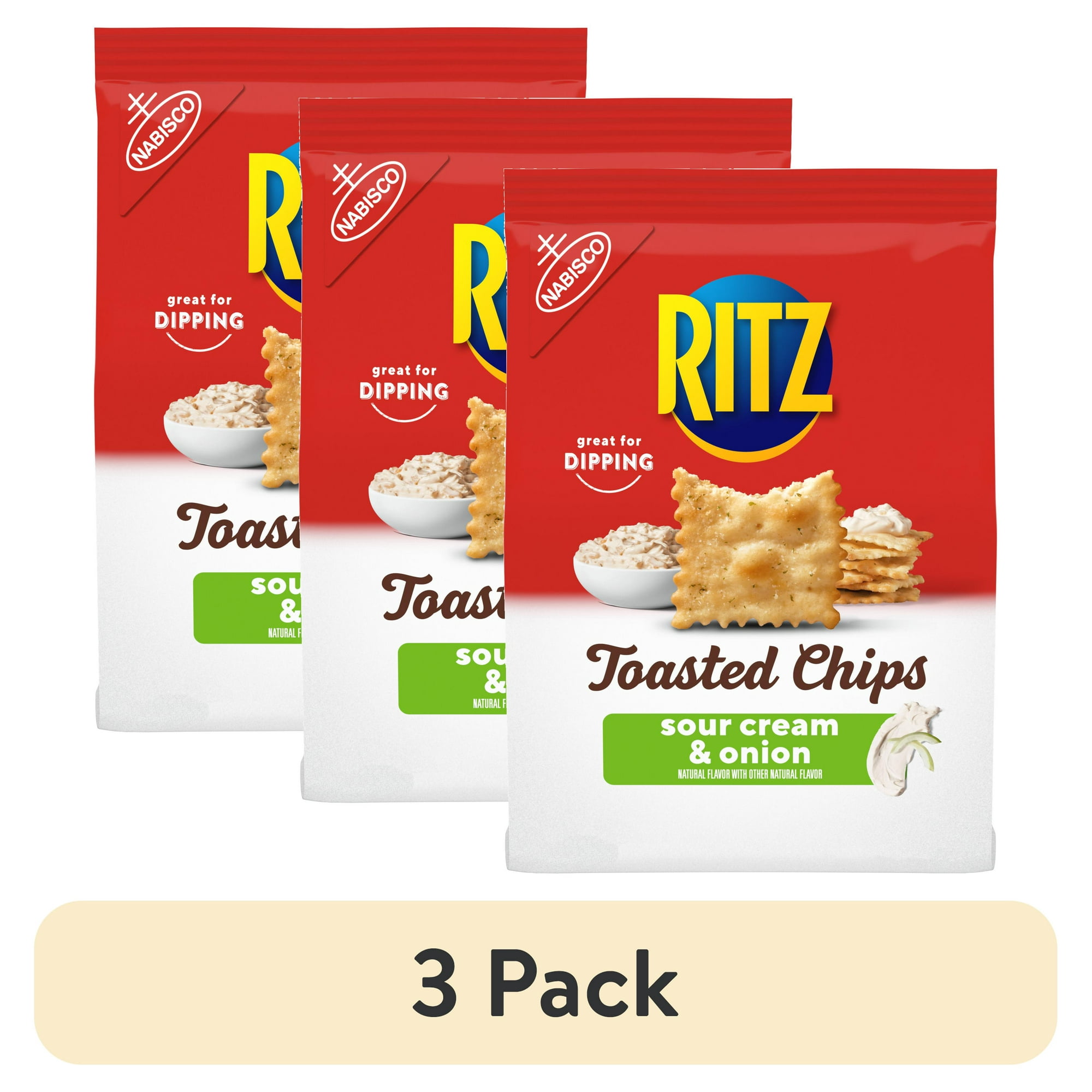 (3 pack) RITZ Toasted Chips Sour Cream and Onion Crackers, 8.1 oz