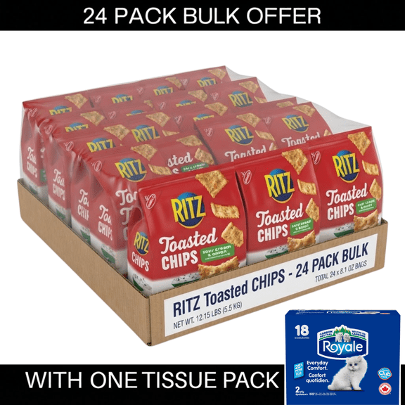 RITZ Toasted Chips Sour Cream and Onion Crackers, Party Snacks, (8.1) oz-RITZ Toasted Chips Original Crackers, Party Snacks, (8.1) oz