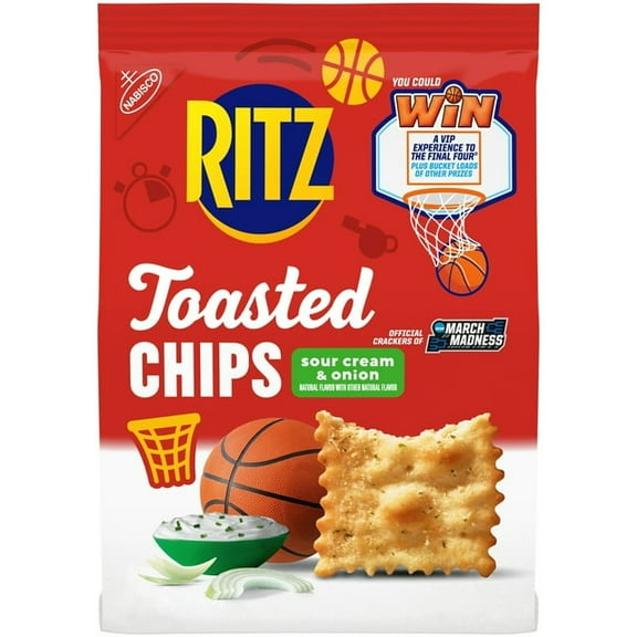 RITZ Toasted Chips Sour Cream and Onion Crackers, Party Snacks, School Snacks, 8.1 oz, Pack of 4