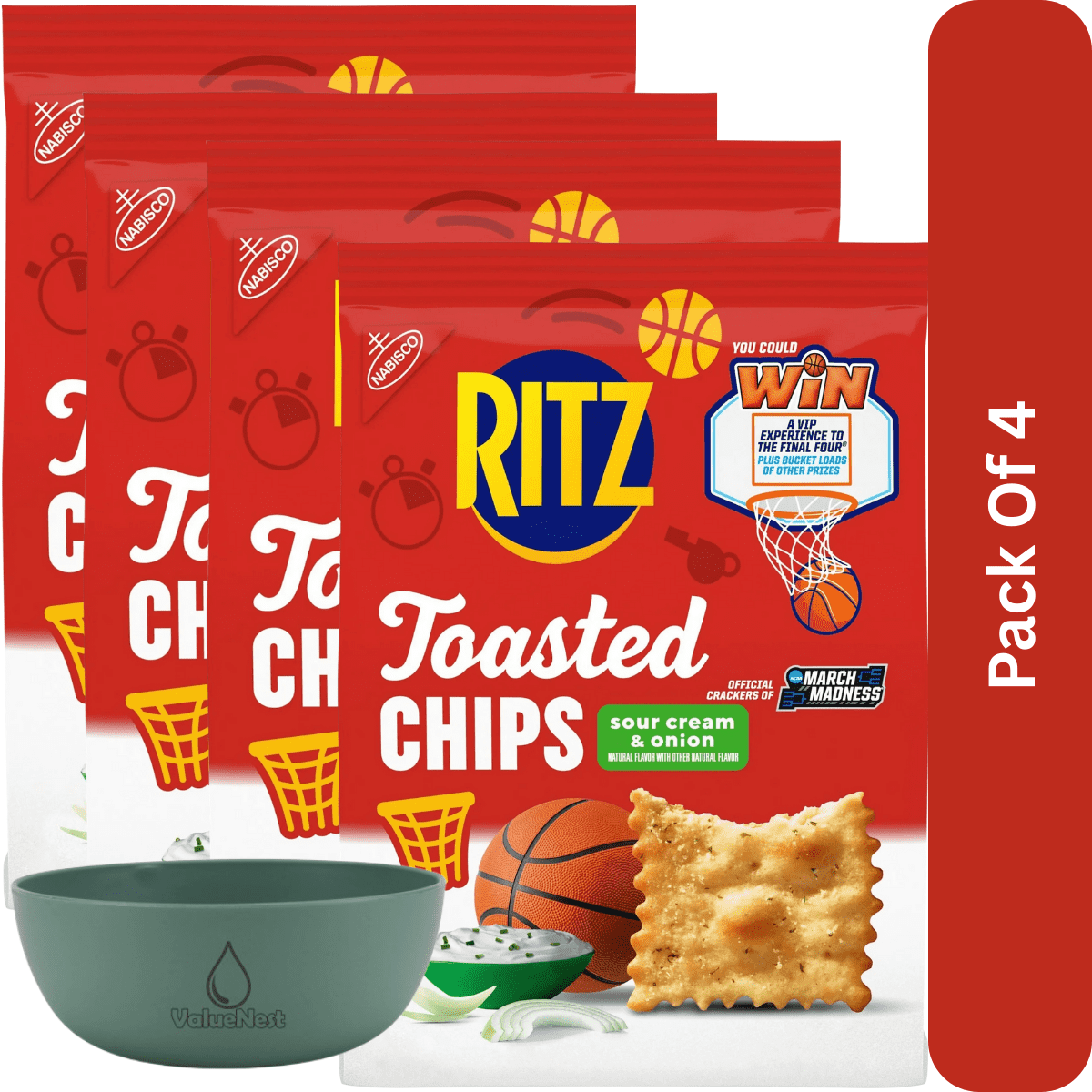 RITZ Toasted Chips Sour Cream and Onion Crackers, Party Snacks,  With Olive Green Bowl By ValueNest