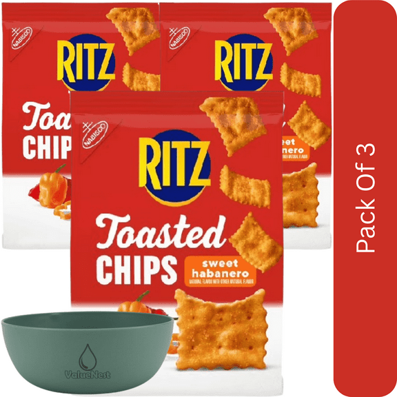 RITZ Toasted Chips Sweet Habanero Crackers, Party Snacks, 8.1 oz-3pk, With Olive Green Bowl By ValueNest