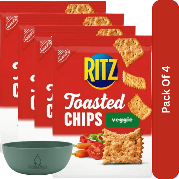 RITZ Toasted Chips Veggie Crackers, 8.1 oz Party Snacks, With Olive Green Bowl By ValueNest