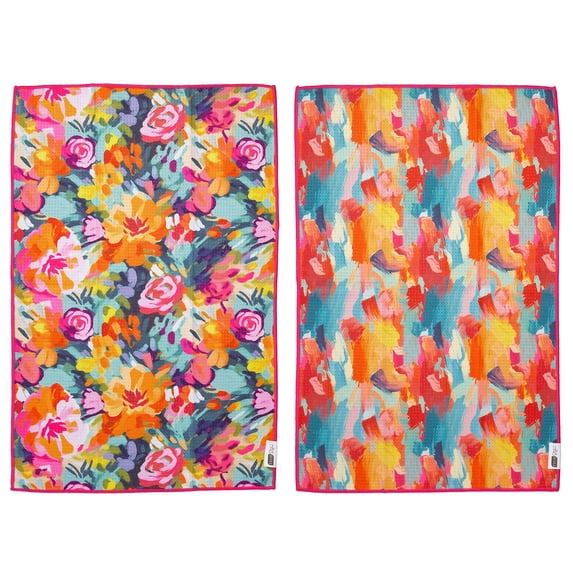 RITZ Waffle Microfiber Kitchen Towel, 2-Pack Set – Meadow and Flurry – Absorbent Dish Cloths 18" x 28"– 80% Recycled Polyester – Eco-Friendly, Lint-Free, Machine Washable