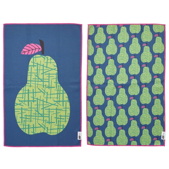 RITZ Waffle Microfiber Kitchen Towel, 2-Pack Set – Pears – Modern Fruit Motif & Graphic Pattern Absorbent Dish Cloths 18" x 28" – 80% Recycled Polyester – Eco-Friendly, Lint-Free, Machine Washable
