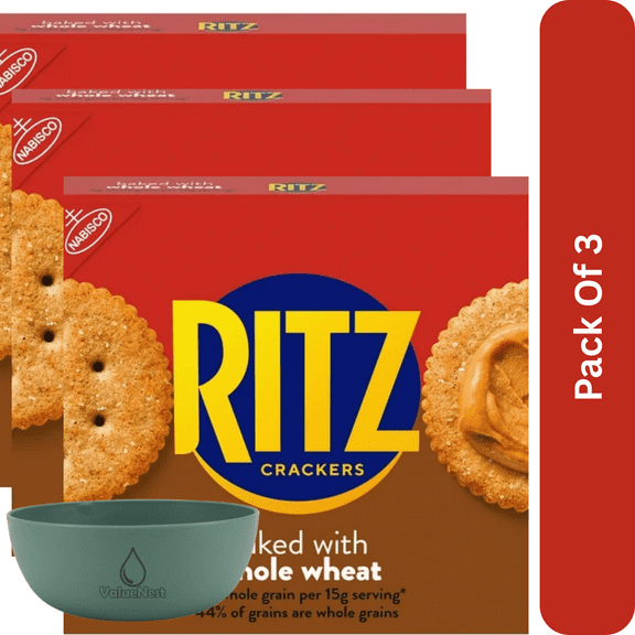 RITZ Whole Wheat Crackers, Snacks for Kids and Adults, 12.9 oz Lunch Snacks, With Olive Green Bowl By ValueNest
