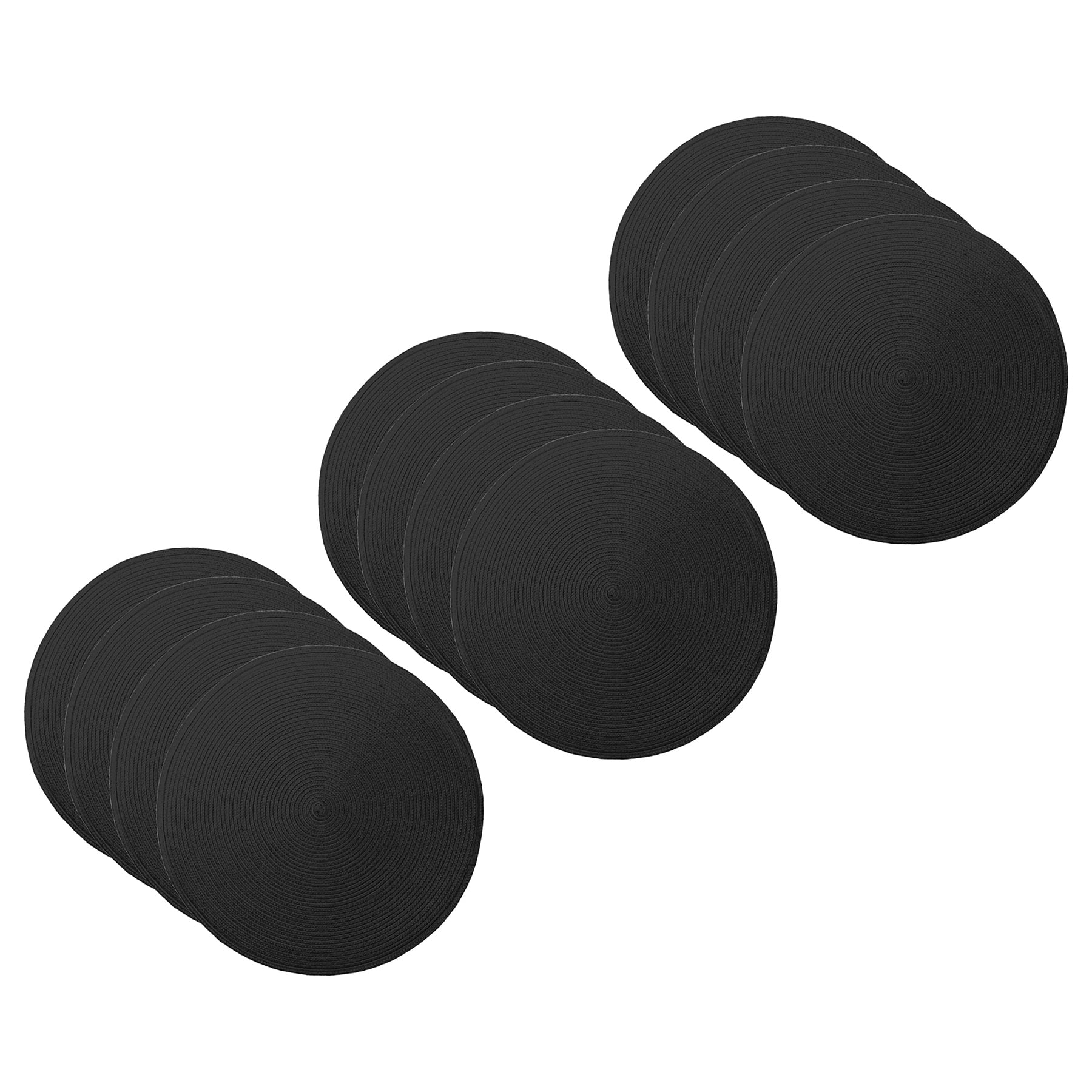 Black Woven Fabric Round Placemats, Set of 12