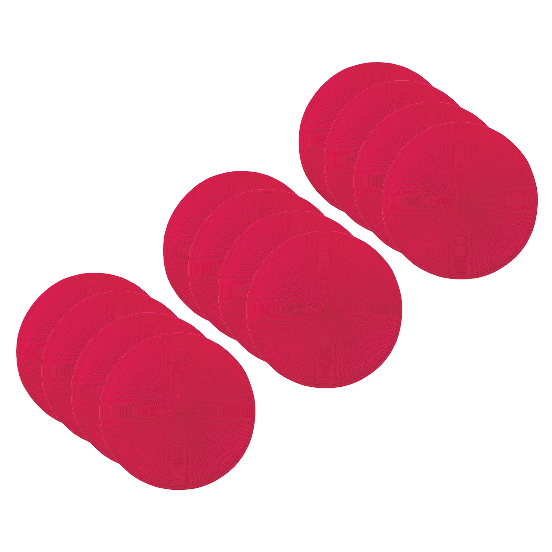 Cherry Red Woven Round Placemats, Set of 12, 15"