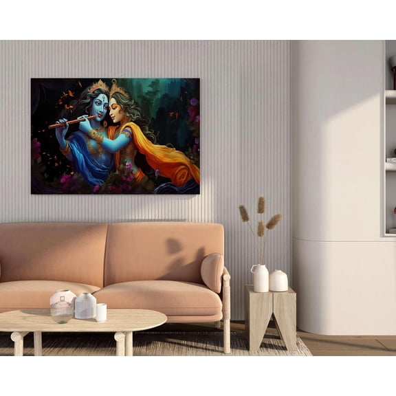 RIVAAZ CRAFT Radha Krishna Paintings For Wall Decoration With Frame Canvas Painting For Living Room Bedroom Home Office & Hotels (34 inch x 22 inch CH-RK-LDP12)