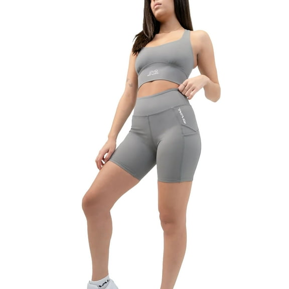RIVAL Boxing - Women's High-Rise Biker Shorts with Pockets - Grey - Medium