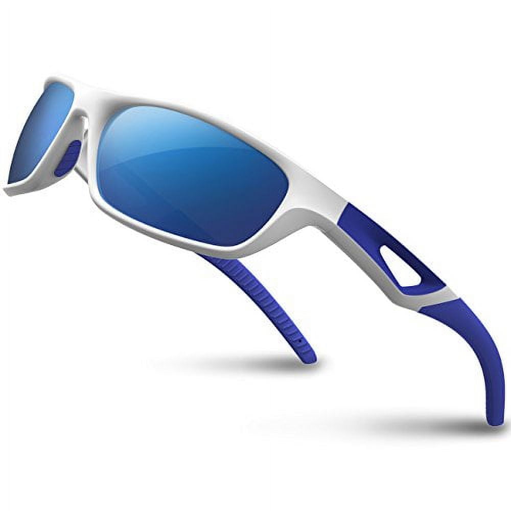 RIVBOS Polarized Sports Sunglasses Driving Sun Glasses Shades for Men Women  Tr 90 Unbreakable Frame for Cycling Baseball Running Rb831 (White&Blue  Mirror Lens) 