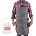 thumbnail image 1 of RIVECO Woodworking Apron for Men with Pockets for Tools and Accessories, Waxed Canvas Leather Shoulder Pads Workwear Grey Extra Large Size XXL to 5XL, 1 of 5