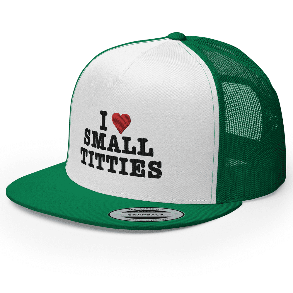 RIVEMUG I Love Small Titties Embroidered Flat Bill Trucker Hat High Crown Adjustable Funny Adult