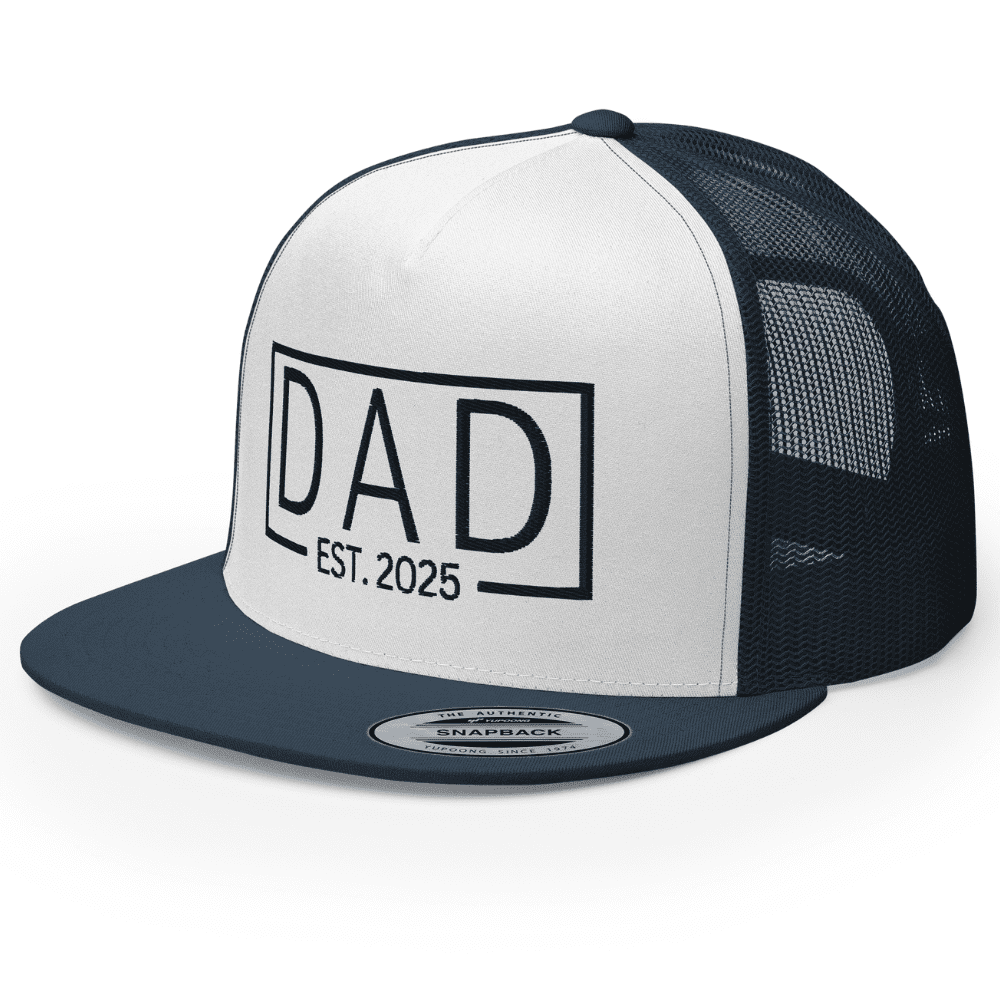 RIVEMUG NG Dad Est 2025 Flat Bill Trucker Hat High Crown Adjustable New