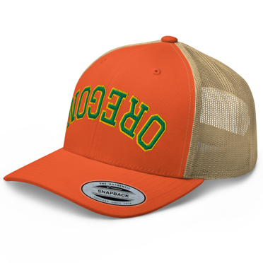 RIVEMUG NX Oregon Upside Down Embroidered Curved Bill Trucker Hat Mid Crown Adjustable Cap (Rustic Orange/ Khaki)