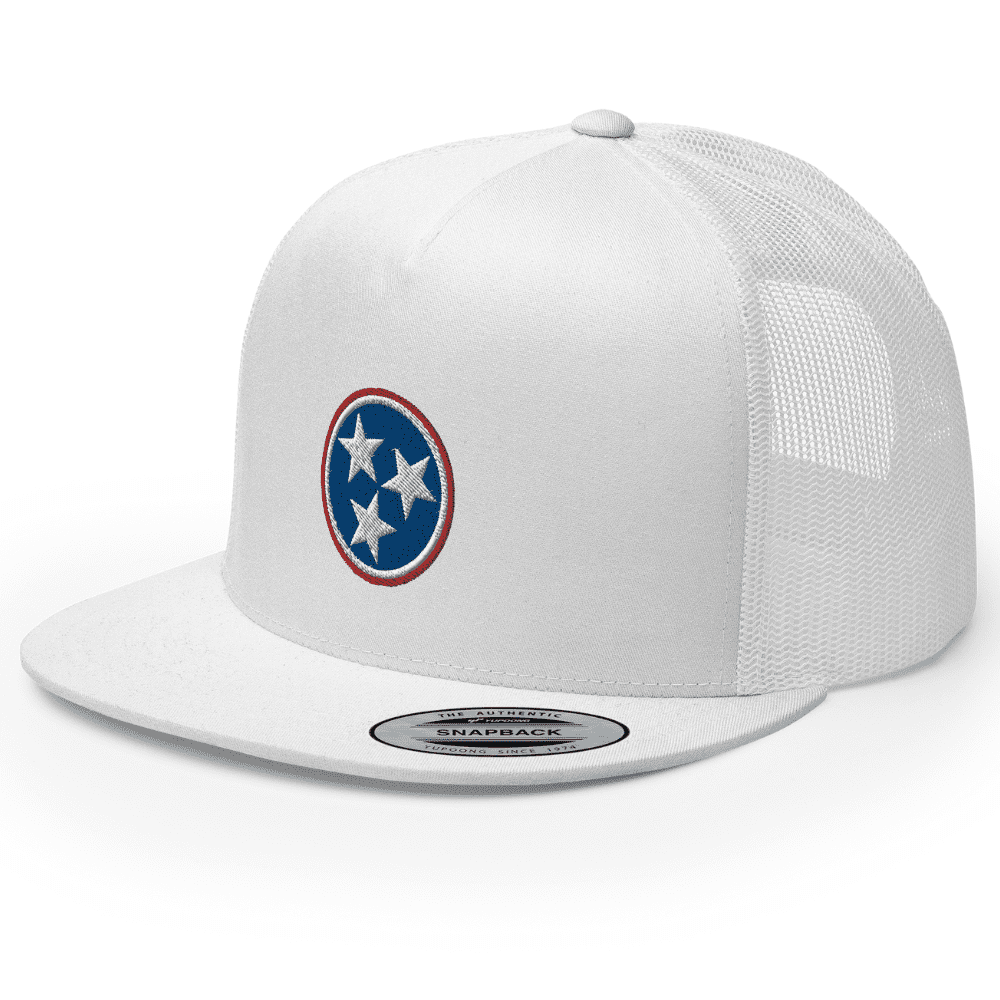 RIVEMUG Tennessee Flat Bill Trucker Hat High Crown Tri Star Embroidered ...