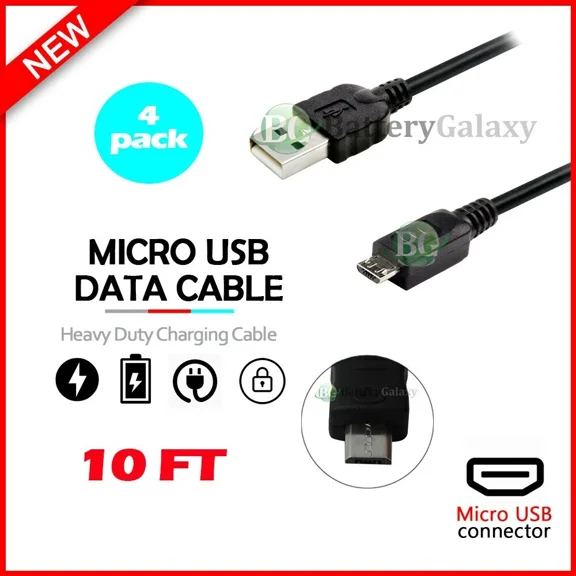 RIVEN- 4X Micro Usb 10Ft Rapid Charger Travel Data Cable Cord For Android Cell Phone