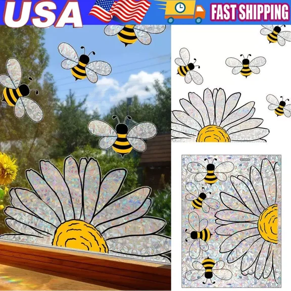 RIVEN- Adorable Bees Style Glass Sticker Summer Window Cling Diy Sticker For Kids Room