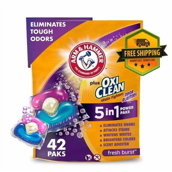 RIVEN- Arm & Hammer Plus Oxiclean Odor Blasters 5-In-1 Laundry Detergent 42 Pack