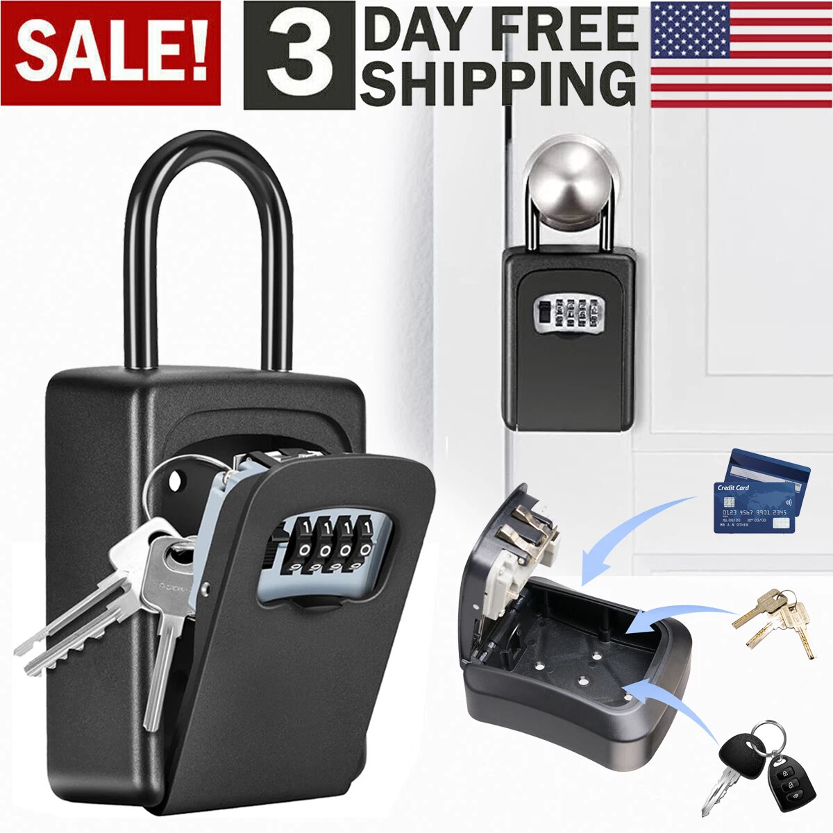 RIVEN- Key Safe 4 Digit Combination Lock Box Wall Mount Storage Safe ...