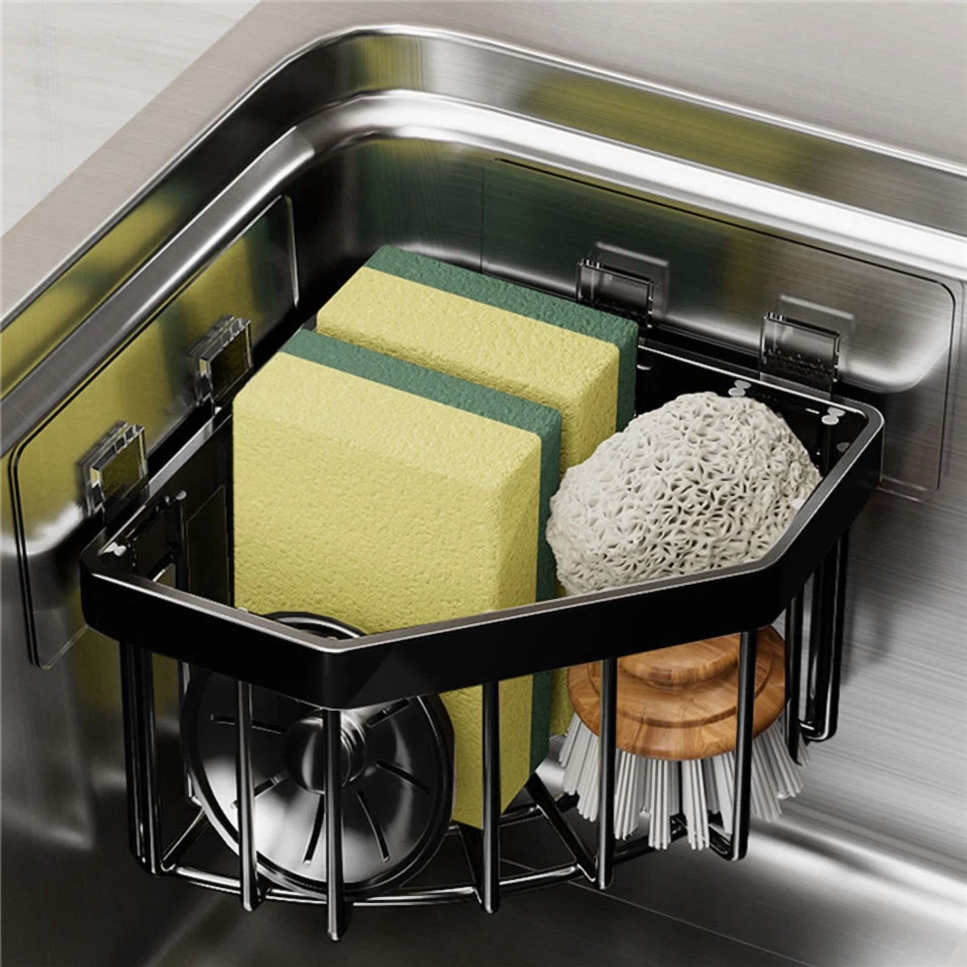 RIVEN- Kitchen Sink Storage Rack Sticky Stainless Steel Sponge Rack ...