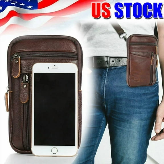 RIVEN- Leather Crossbody Shoulder Bags Men Belt Clip Phone Holster Case Belt Loop Pouch
