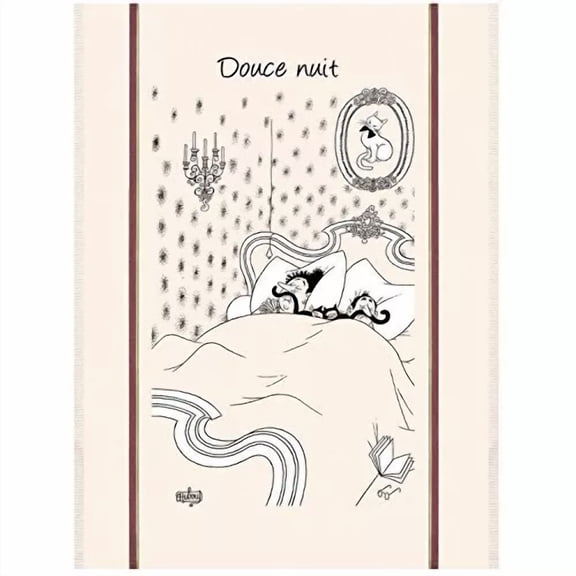 RIVEN- Torchons & Bouchons, Dubout, Douce Nuit Printed French Kitchen Tea Towel, Cotton