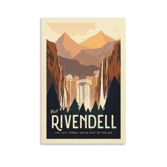 RIVENDELL Lord of The Rings Anime Retro Reise Poster Painting On Canvas Wall Art Poster Scroll Picture Print Living Room Walls Decor Home Posters 20x30inch(50x75cm)