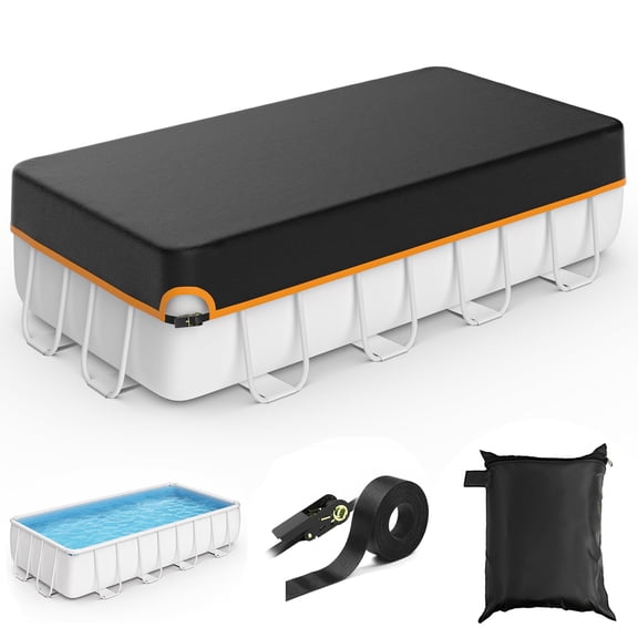 RIVERGRIT 7X10Ft Rectangular Pool Cover, 420D Oxford Solar Pool Cover for Above Rectangle Pools W/Strap & Drawcord Tightener, All Season Inflatable Pool Cover for UV Resistant Waterproof Windproof