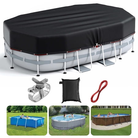RIVERGRIT Oval Pool Cover for Above Ground Swimming Pool, 12 x 20FT 420D Oxford Pool Covers W/ Winch & Cable UV Resistant, Waterproof Dustproof Solar Oval Pool Covers for Oval Rectangular Frame Pools