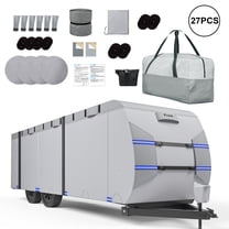 RIVERGRIT Travel Trailer RV Cover, Camper Cover Upgraded 7 Layers 27-30FT, RV Accessories for Windproof Waterproof with 2Pcs Extra Straps & 4 Tire Covers, Blue