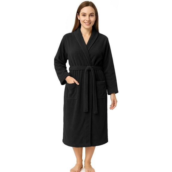 RIVERSIDE 100% Cotton Terry Bathrobe for Men & Women, Absorbent Spa Robe with Shawl Collar, Belt & Pockets - Black