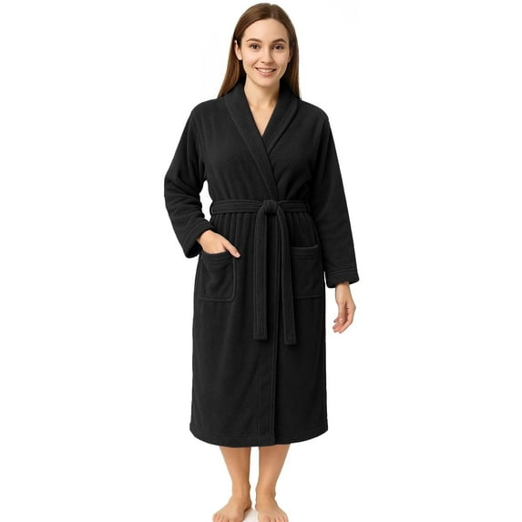 RIVERSIDE 100% Cotton Terry Bathrobe for Men & Women, Absorbent Spa Robe with Shawl Collar, Belt & Pockets - Black