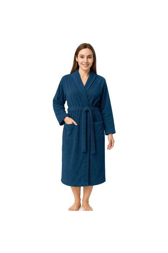 100% Cotton Terry Bathrobe for Men & Women, Absorbent Spa Robe with Shawl Collar, Belt & Pockets - Dark Blue