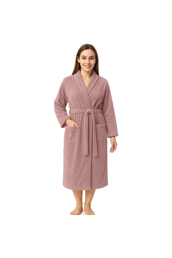 100% Cotton Terry Bathrobe for Men & Women, Absorbent Spa Robe with Shawl Collar, Belt & Pockets - Dusky Pink