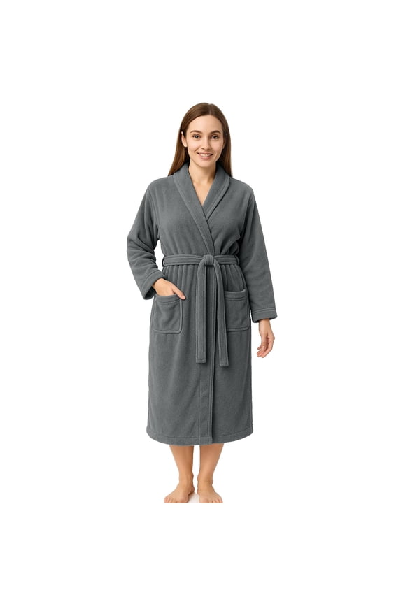 100% Cotton Terry Bathrobe for Men & Women, Absorbent Spa Robe with Shawl Collar, Belt & Pockets - Gray