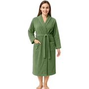 RIVERSIDE 100% Cotton Terry Bathrobe for Men & Women, Absorbent Spa Robe with Shawl Collar, Belt & Pockets - Sage