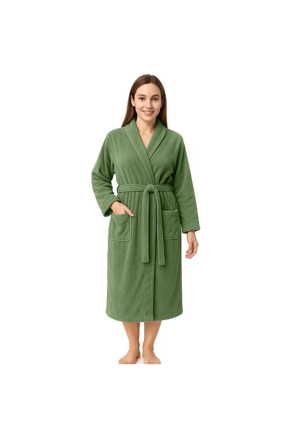 100% Cotton Terry Bathrobe for Men & Women, Absorbent Spa Robe with Shawl Collar, Belt & Pockets - Sage