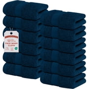 RIVERSIDE 12 Pack Cotton Face Towels 12x12 Ultra Soft & Absorbent Wash Cloths for Gym and Spa - Dark Blue