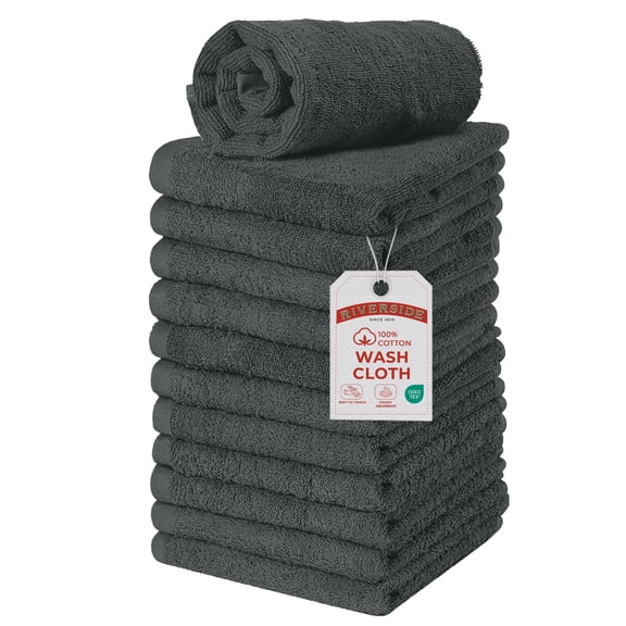 RIVERSIDE 12 Pack Luxury Washcloths 12x12 with Soft Cotton 400 GSM Quick Dry and Absorbent for Face & Body - Gray